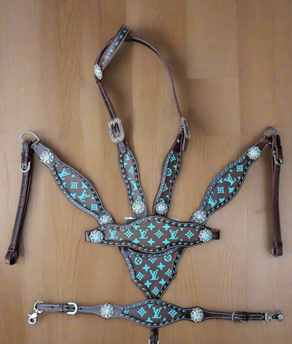 Brown/Teal Louis Vuitton Tack Set